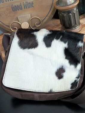Cowhide Leather Crossbody Bag | Made in Italy Maurizio Taiuti Western Boho Purse